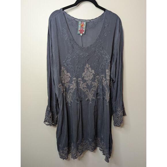 Johnny Was ROBIN Dark Gray Embroidered Floral Oversized Tunic Top Dress Sz L - Picture 2 of 11